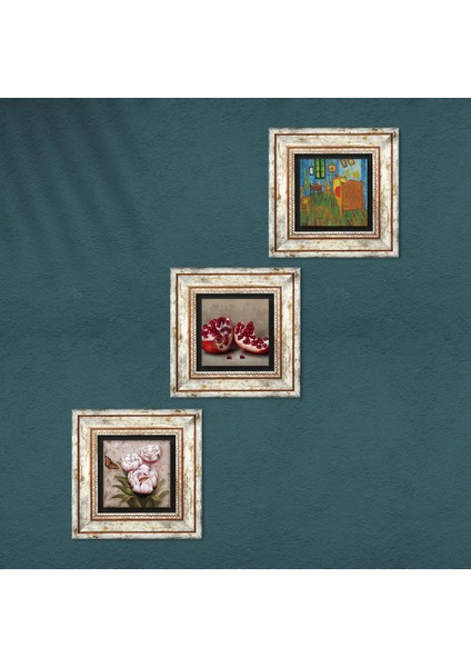Van Gogh Arles'teki Yatak Odası, Kelebekli Çiçek, Nar Taş Duvar Tablosu Çerçeveli Duvar Dekoru 3 Parça Tablo Seti Wall Art T3-1272 fırsatları