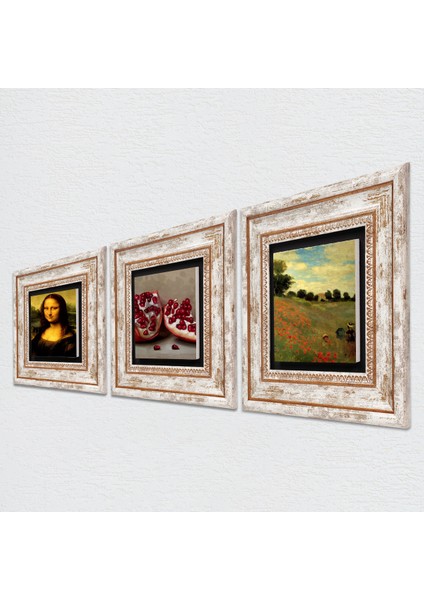 Claude Monet Gelincikler, Leonardo da Vinci Mona Lisa, Nar Çerçeveli Taş Duvar Tablosu 3’lü Set - Dekoratif Modern Sanat, Ev ve Ofis Dekoru |TK3-1443| fiyatları