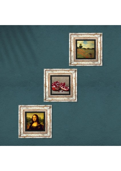 Claude Monet Gelincikler, Leonardo da Vinci Mona Lisa, Nar Çerçeveli Taş Duvar Tablosu 3’lü Set - Dekoratif Modern Sanat, Ev ve Ofis Dekoru |TK3-1443| fırsatları