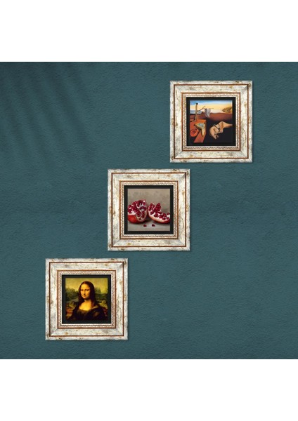 Salvador Dalí Belleğin Azmi, Da Vinci Mona Lisa, Nar Çerçeveli Taş Duvar Tablosu 3’lü Set - Dekoratif Modern Sanat, Ev ve Ofis Dekoru |TK3-1459| fırsatları