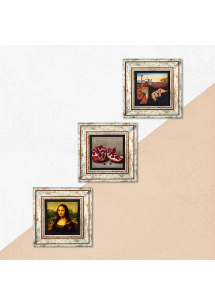 Salvador Dalí Belleğin Azmi, Da Vinci Mona Lisa, Nar Çerçeveli Taş Duvar Tablosu 3’lü Set - Dekoratif Modern Sanat, Ev ve Ofis Dekoru |TK3-1459| indirimleri