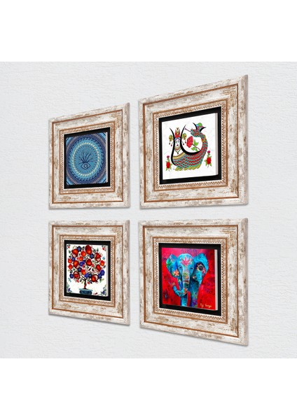 Fil, Nazar, Şahmeran, Nar Ağacı Taş Duvar Tablosu Çerçeveli Duvar Dekoru 4 Parça Tablo Seti Wall Art T4-54 fiyatları