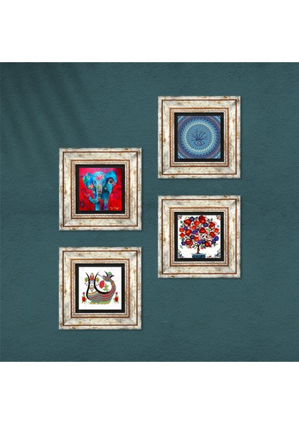 Fil, Nazar, Şahmeran, Nar Ağacı Taş Duvar Tablosu Çerçeveli Duvar Dekoru 4 Parça Tablo Seti Wall Art T4-54 fırsatları