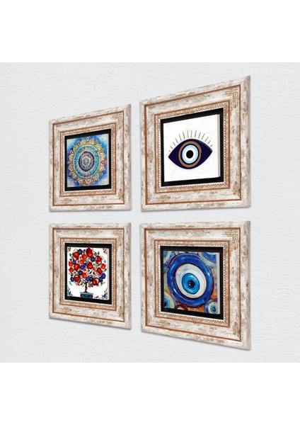 Nazar, Mandala, Nar Ağacı Taş Duvar Tablosu Çerçeveli Duvar Dekoru 4 Parça Tablo Seti Wall Art T4-1608 fiyatları