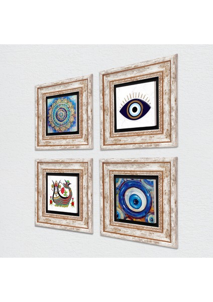 Stone Nazar, Mandala, Şahmeran Çerçeveli Taş Duvar Tablosu 4’lü Set - Dekoratif Modern Sanat, Ev ve Ofis Dekoru |TK4-1613| fiyatları
