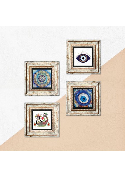 Stone Nazar, Mandala, Şahmeran Çerçeveli Taş Duvar Tablosu 4’lü Set - Dekoratif Modern Sanat, Ev ve Ofis Dekoru |TK4-1613| indirimleri