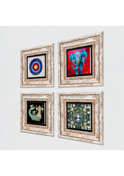 Nazar, Hayat Ağacı, Fil, Şahmeran Çerçeveli Taş Duvar Tablosu 4’lü Set - Dekoratif Modern Sanat, Ev ve Ofis Dekoru |TK4-910| fiyatları