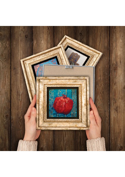 Fil, Lotus Çiçeği, Nar Ağacı, Nar Taş Duvar Tablosu Çerçeveli Duvar Dekoru 4 Parça Tablo Seti Wall Art T4-883