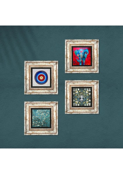 Nazar, Hayat Ağacı, Fil, Van Gogh Badem Ağacı Taş Duvar Tablosu Çerçeveli Duvar Dekoru 4 Parça Tablo Seti Wall Art T4-903 fırsatları