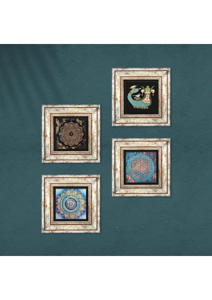 Mandala, Sri Yantra, Yaşam Çiçeği, Şahmeran Çerçeveli Taş Duvar Tablosu 4’lü Set - Dekoratif Modern Sanat, Ev ve Ofis Dekoru |TK4-715| fırsatları