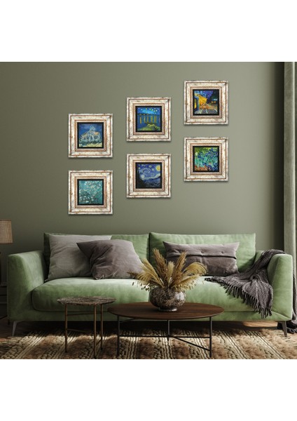 Van Gogh Taş Duvar Tablosu Çerçeveli Duvar Dekoru 6 Parça Tablo Seti Wall Art T6-48