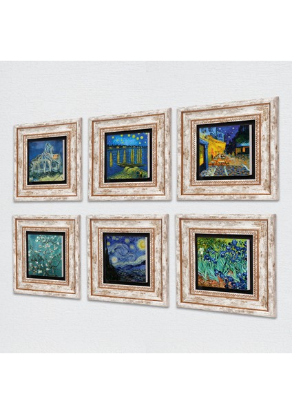 Van Gogh Taş Duvar Tablosu Çerçeveli Duvar Dekoru 6 Parça Tablo Seti Wall Art T6-48