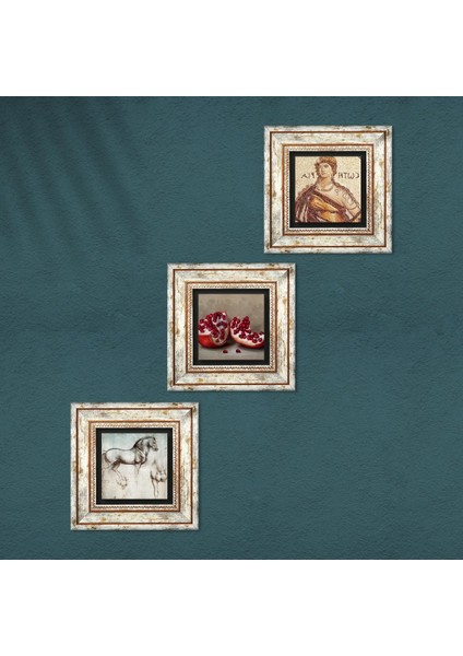 Soteria Mozaiği, Leonardo da Vinci At Heykeli, Nar Taş Duvar Tablosu Çerçeveli Duvar Dekoru 3 Parça Tablo Seti Wall Art T3-1298 fırsatları