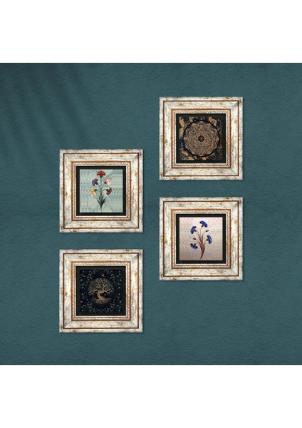 Ebru Sanatı, Sri Yantra, Hayat Ağacı Taş Duvar Tablosu Çerçeveli Duvar Dekoru 4 Parça Tablo Seti Wall Art T4-1046 fırsatları