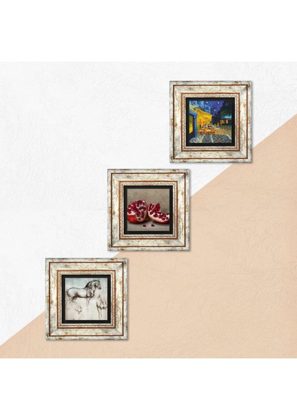 Van Gogh Kafe Terasta Gece, Da Vinci At Heykeli, Nar Çerçeveli Taş Duvar Tablosu 3’lü Set - Dekoratif Modern Sanat, Ev ve Ofis Dekoru |TK3-1342| indirimleri