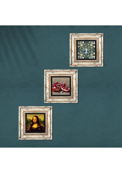 Stone Hayat Ağacı, Leonardo da Vinci Mona Lisa, Nar Çerçeveli Taş Duvar Tablosu 3’lü Set - Dekoratif Modern Sanat, Ev ve Ofis Dekoru |TK3-1438| fırsatları