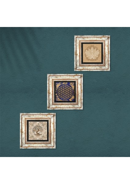 Lotus Çiçeği, Yaşam Çiçeği, Hayat Ağacı Taş Duvar Tablosu Çerçeveli Duvar Dekoru 3 Parça Tablo Seti Wall Art T3-142 fırsatları