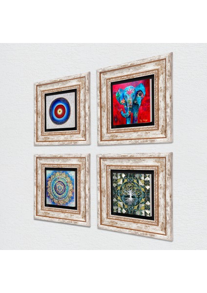 Stone Nazar, Hayat Ağacı, Mandala, Fil Çerçeveli Taş Duvar Tablosu 4’lü Set - Dekoratif Modern Sanat, Ev ve Ofis Dekoru |TK4-888| fiyatları