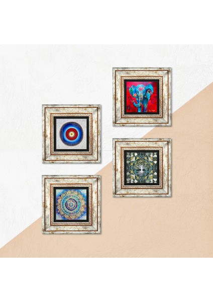 Stone Nazar, Hayat Ağacı, Mandala, Fil Çerçeveli Taş Duvar Tablosu 4’lü Set - Dekoratif Modern Sanat, Ev ve Ofis Dekoru |TK4-888| indirimleri