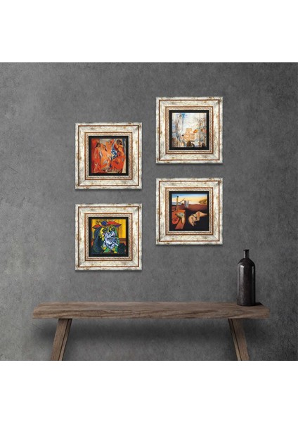 Salvador Dalí, Picasso Çerçeveli Taş Duvar Tablosu 4’lü Set - Dekoratif Modern Sanat, Ev ve Ofis Dekoru |TK4-692|