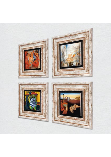 Salvador Dalí, Picasso Çerçeveli Taş Duvar Tablosu 4’lü Set - Dekoratif Modern Sanat, Ev ve Ofis Dekoru |TK4-692| fiyatları