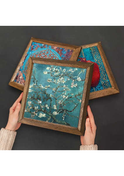 Hayat Ağacı, Van Gogh Badem Ağacı, Şahmeran Taş Duvar Tablosu Ahşap Çerçeveli Duvar Dekoru 3 Parça Tablo Seti Wall Art W3-204 fırsatları