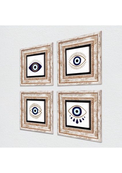 Nazar Taş Duvar Tablosu Çerçeveli Duvar Dekoru 4 Parça Tablo Seti Wall Art T4-1062