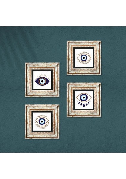 Nazar Taş Duvar Tablosu Çerçeveli Duvar Dekoru 4 Parça Tablo Seti Wall Art T4-1062