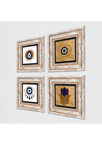 Fatma Ana Eli (Hamsa), Nazar Taş Duvar Tablosu Çerçeveli Duvar Dekoru 4 Parça Tablo Seti Wall Art T4-1079 fiyatları