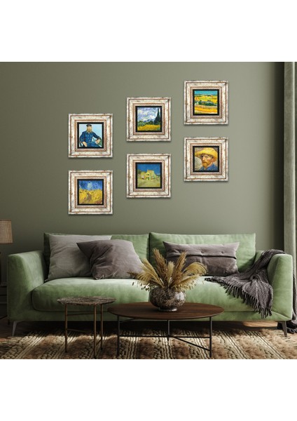 Van Gogh Taş Duvar Tablosu Çerçeveli Duvar Dekoru 6 Parça Tablo Seti Wall Art T6-81