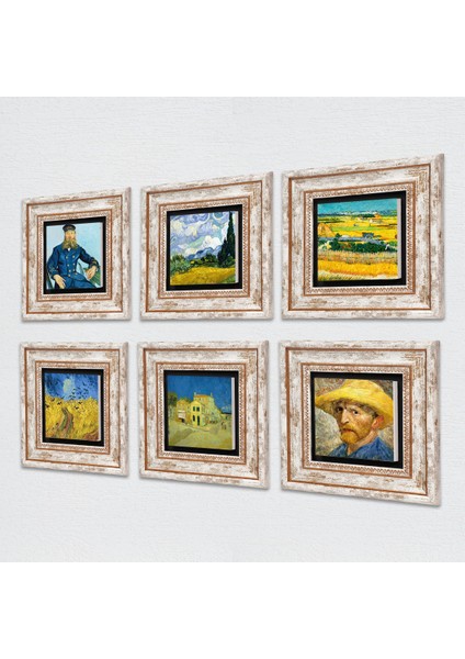 Van Gogh Taş Duvar Tablosu Çerçeveli Duvar Dekoru 6 Parça Tablo Seti Wall Art T6-81