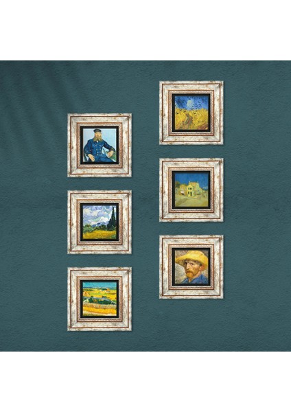 Van Gogh Taş Duvar Tablosu Çerçeveli Duvar Dekoru 6 Parça Tablo Seti Wall Art T6-81