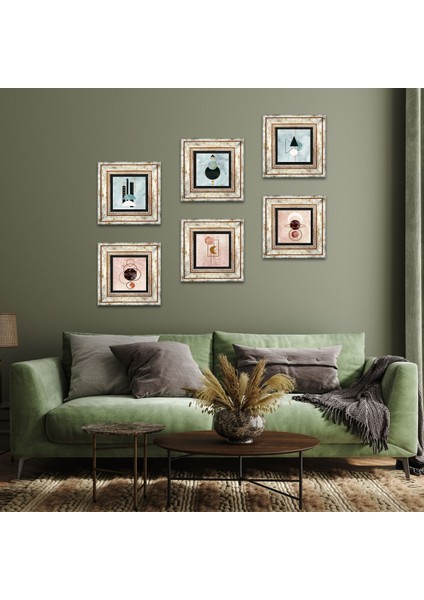 Minimalist Soyut Taş Duvar Tablosu Çerçeveli Duvar Dekoru 6 Parça Tablo Seti Wall Art T6-92