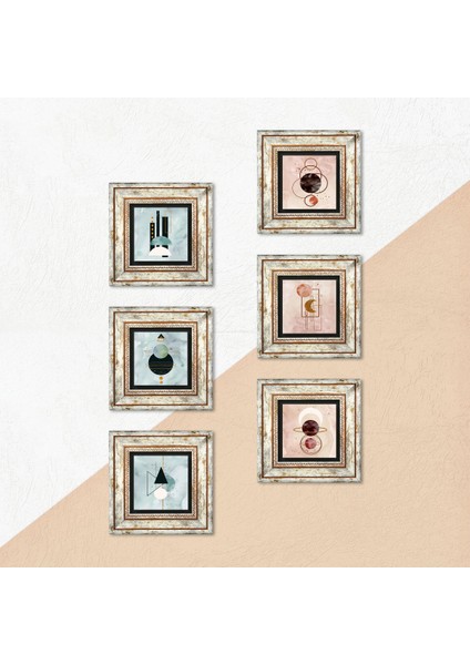 Minimalist Soyut Taş Duvar Tablosu Çerçeveli Duvar Dekoru 6 Parça Tablo Seti Wall Art T6-92