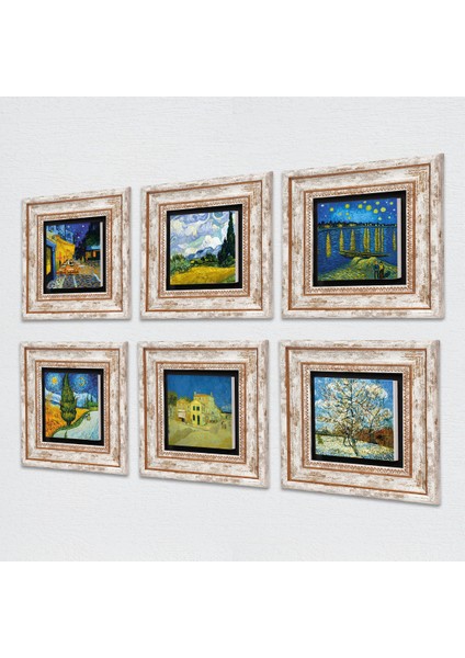 Van Gogh Taş Duvar Tablosu Çerçeveli Duvar Dekoru 6 Parça Tablo Seti Wall Art T6-80