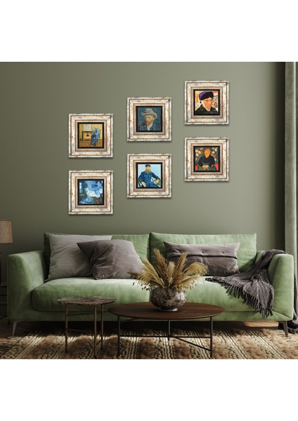 Picasso, Van Gogh Taş Duvar Tablosu Çerçeveli Duvar Dekoru 6 Parça Tablo Seti Wall Art T6-82