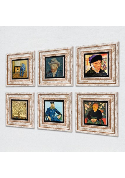 Picasso, Van Gogh Taş Duvar Tablosu Çerçeveli Duvar Dekoru 6 Parça Tablo Seti Wall Art T6-82