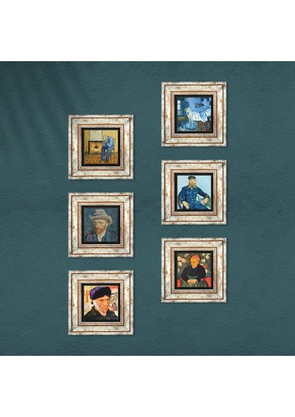 Picasso, Van Gogh Taş Duvar Tablosu Çerçeveli Duvar Dekoru 6 Parça Tablo Seti Wall Art T6-82