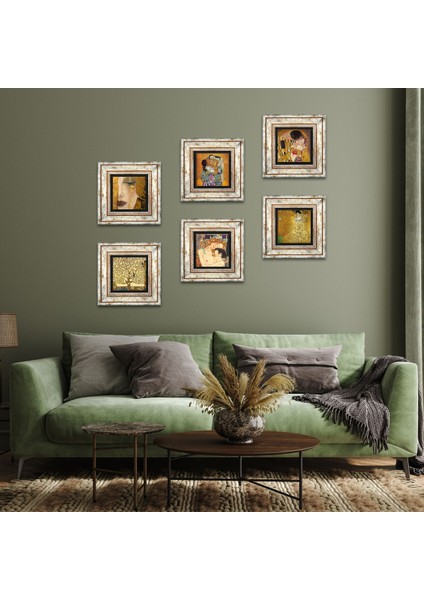 Gustav Klimt Taş Duvar Tablosu Çerçeveli Duvar Dekoru 6 Parça Tablo Seti Wall Art T6-83