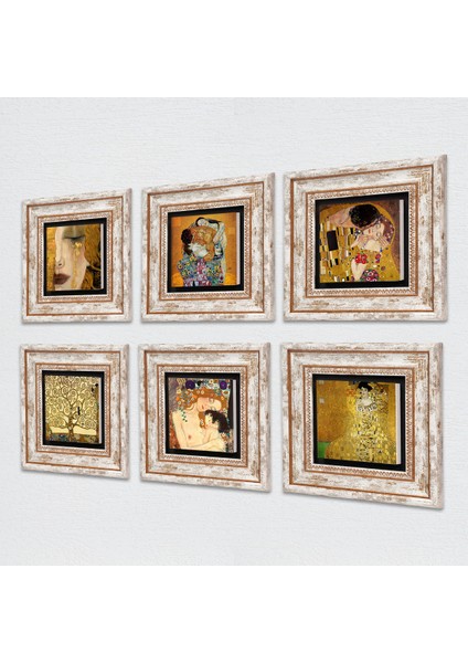 Gustav Klimt Taş Duvar Tablosu Çerçeveli Duvar Dekoru 6 Parça Tablo Seti Wall Art T6-83