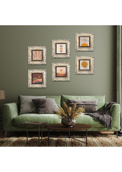 Minimalist, Bohem, Soyut Taş Duvar Tablosu Çerçeveli Duvar Dekoru 6 Parça Tablo Seti Wall Art T6-96