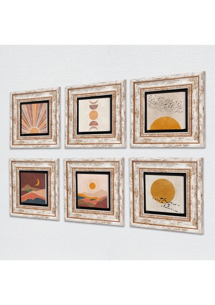 Minimalist, Bohem, Soyut Taş Duvar Tablosu Çerçeveli Duvar Dekoru 6 Parça Tablo Seti Wall Art T6-96