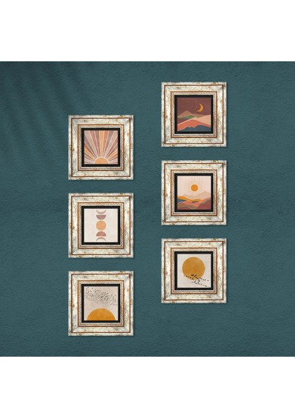 Minimalist, Bohem, Soyut Taş Duvar Tablosu Çerçeveli Duvar Dekoru 6 Parça Tablo Seti Wall Art T6-96