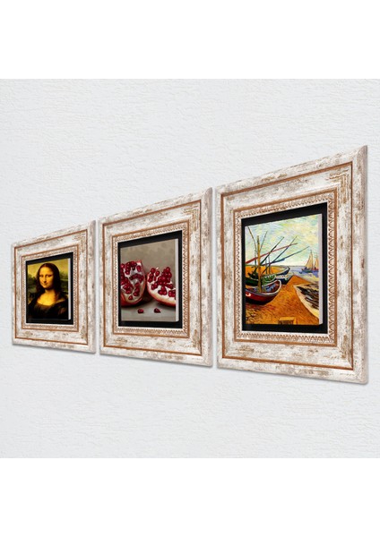 Van Gogh Balıkçı Tekneleri, Da Vinci Mona Lisa, Nar Çerçeveli Taş Duvar Tablosu 3’lü Set - Dekoratif Modern Sanat, Ev ve Ofis Dekoru |TK3-1449| fiyatları