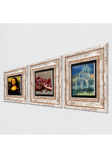 Van Gogh Kilise, Leonardo da Vinci Mona Lisa, Nar Taş Duvar Tablosu Çerçeveli Duvar Dekoru 3 Parça Tablo Seti Wall Art T3-1452 fiyatları