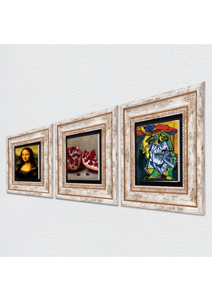 Picasso Ağlayan Kadın, Leonardo da Vinci Mona Lisa, Nar Taş Duvar Tablosu Çerçeveli Duvar Dekoru 3 Parça Tablo Seti Wall Art T3-1456 fiyatları