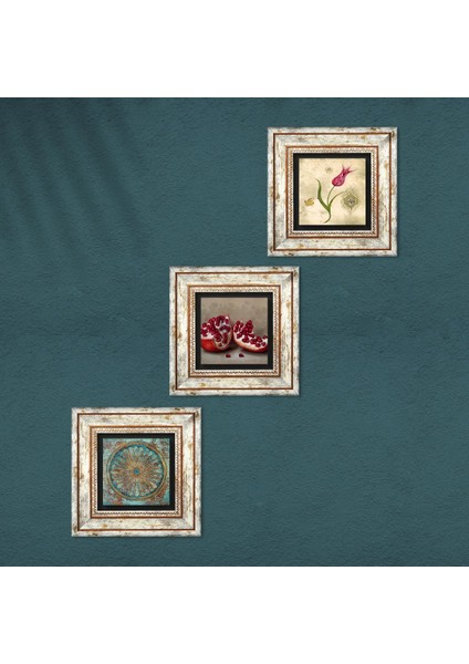 Yaşam Çiçeği, Lale Ebru Sanatı, Nar Çerçeveli Taş Duvar Tablosu 3’lü Set - Dekoratif Modern Sanat, Ev ve Ofis Dekoru |TK3-1629| fırsatları