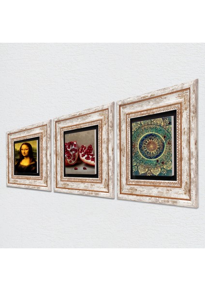 Mandala, Leonardo da Vinci Mona Lisa, Nar Çerçeveli Taş Duvar Tablosu 3’lü Set - Dekoratif Modern Sanat, Ev ve Ofis Dekoru |TK3-1437| fiyatları