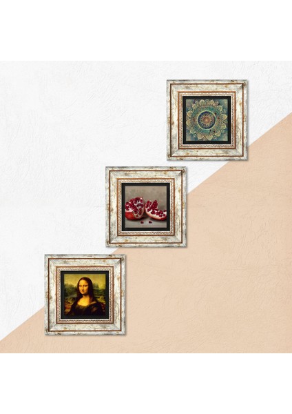 Mandala, Leonardo da Vinci Mona Lisa, Nar Çerçeveli Taş Duvar Tablosu 3’lü Set - Dekoratif Modern Sanat, Ev ve Ofis Dekoru |TK3-1437| indirimleri