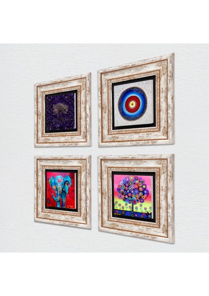 Stone Nazar, Fil, Hayat Ağacı Çerçeveli Taş Duvar Tablosu 4’lü Set - Dekoratif Modern Sanat, Ev ve Ofis Dekoru |TK4-1143| fiyatları